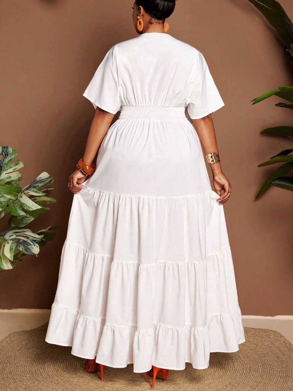 White Boho Women's Plus Size Sexy Flared maxi Dress - Picture 2 of 6